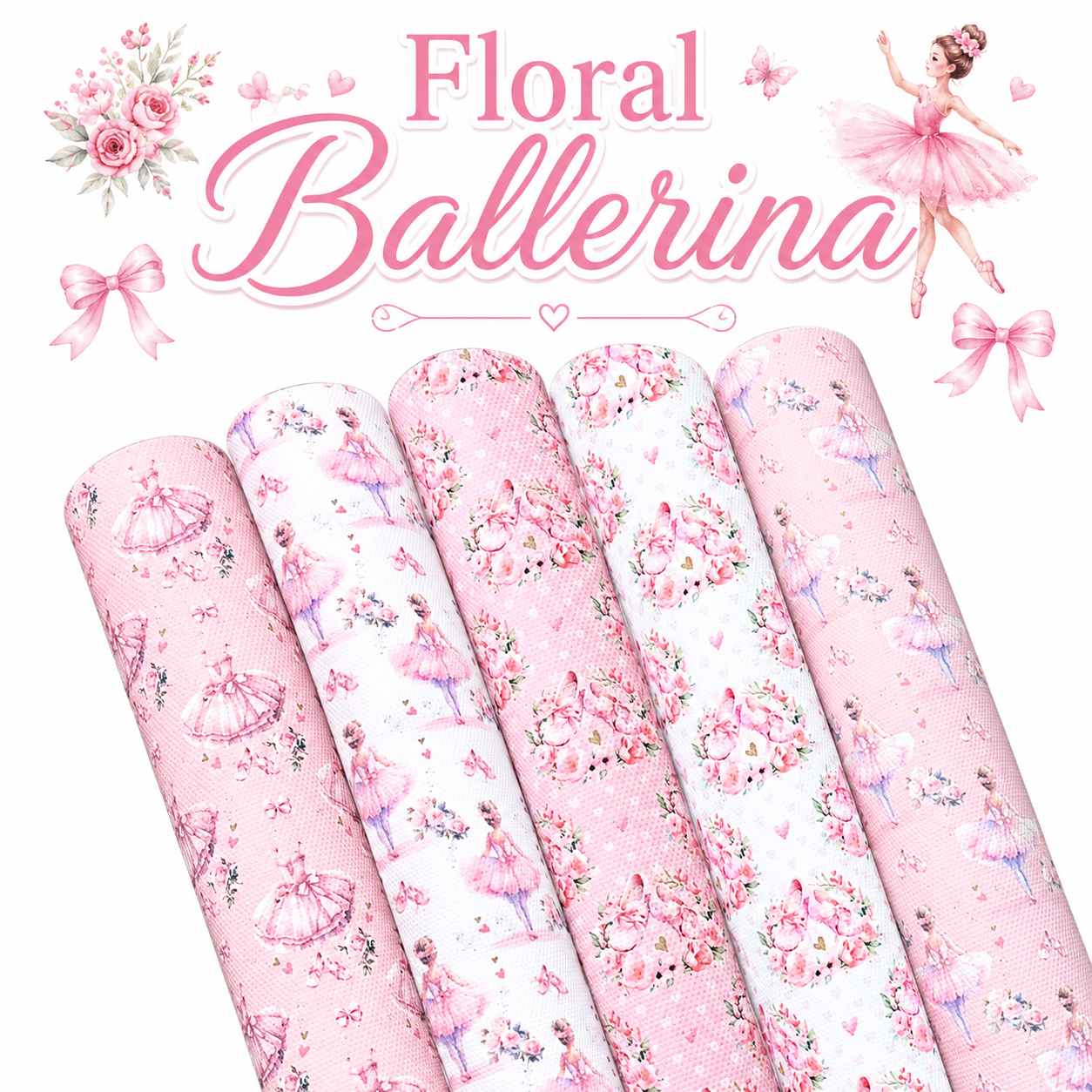 5 x Pastel Floral Ballerina canvas fabric A4