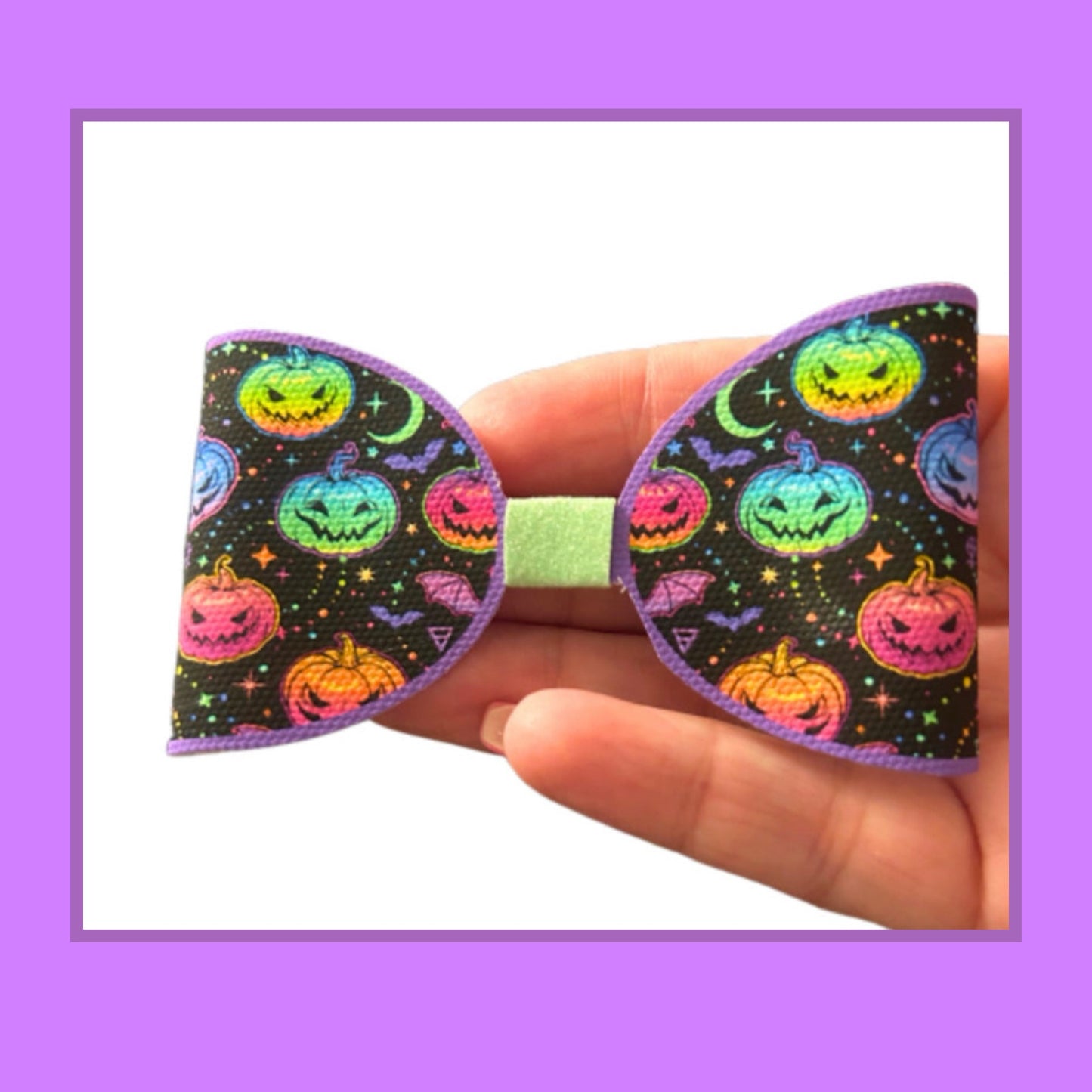 7 x Neon pumpkins pre printed canvas bow loops 3.5”