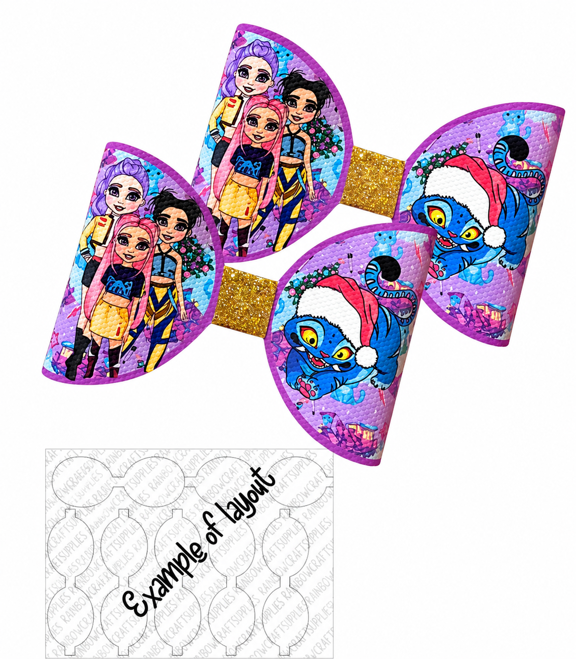 7 x K Pop Christmas themed cut around bow loops 3.5”