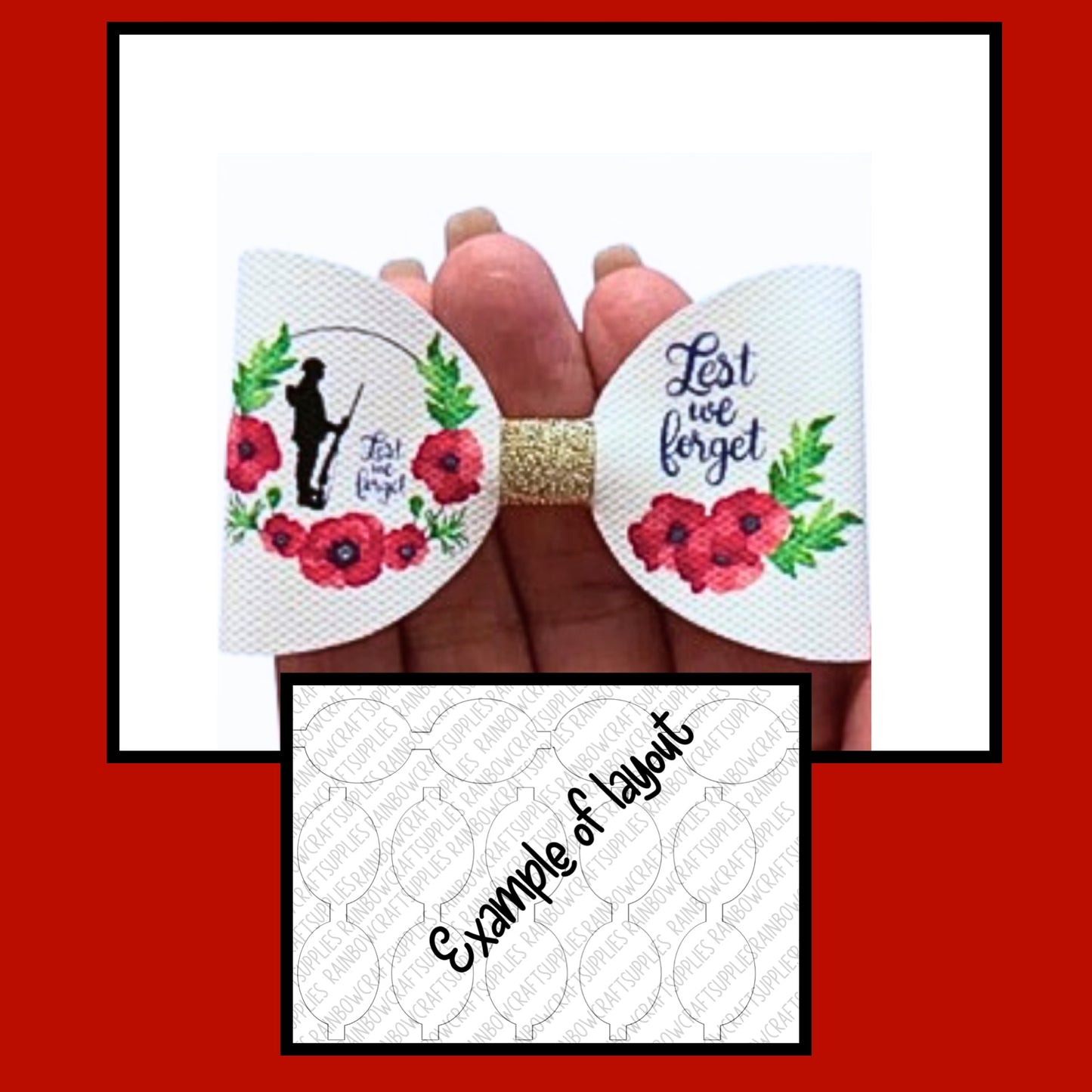 Remembrance day pre printed canvas bow loops for hair bow making