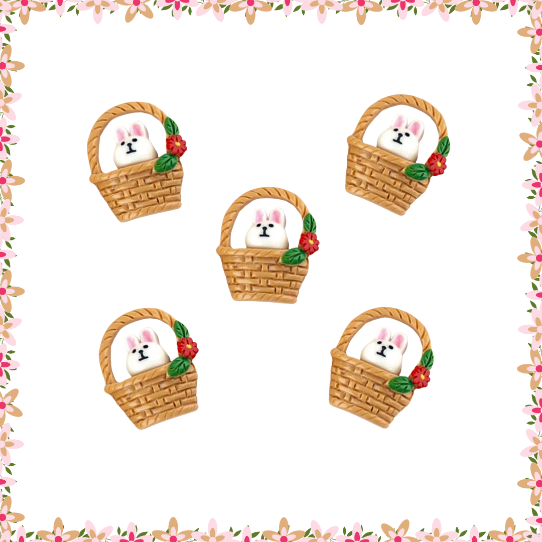 4 x Easter bunny basket 3d resin flatback Embellishments