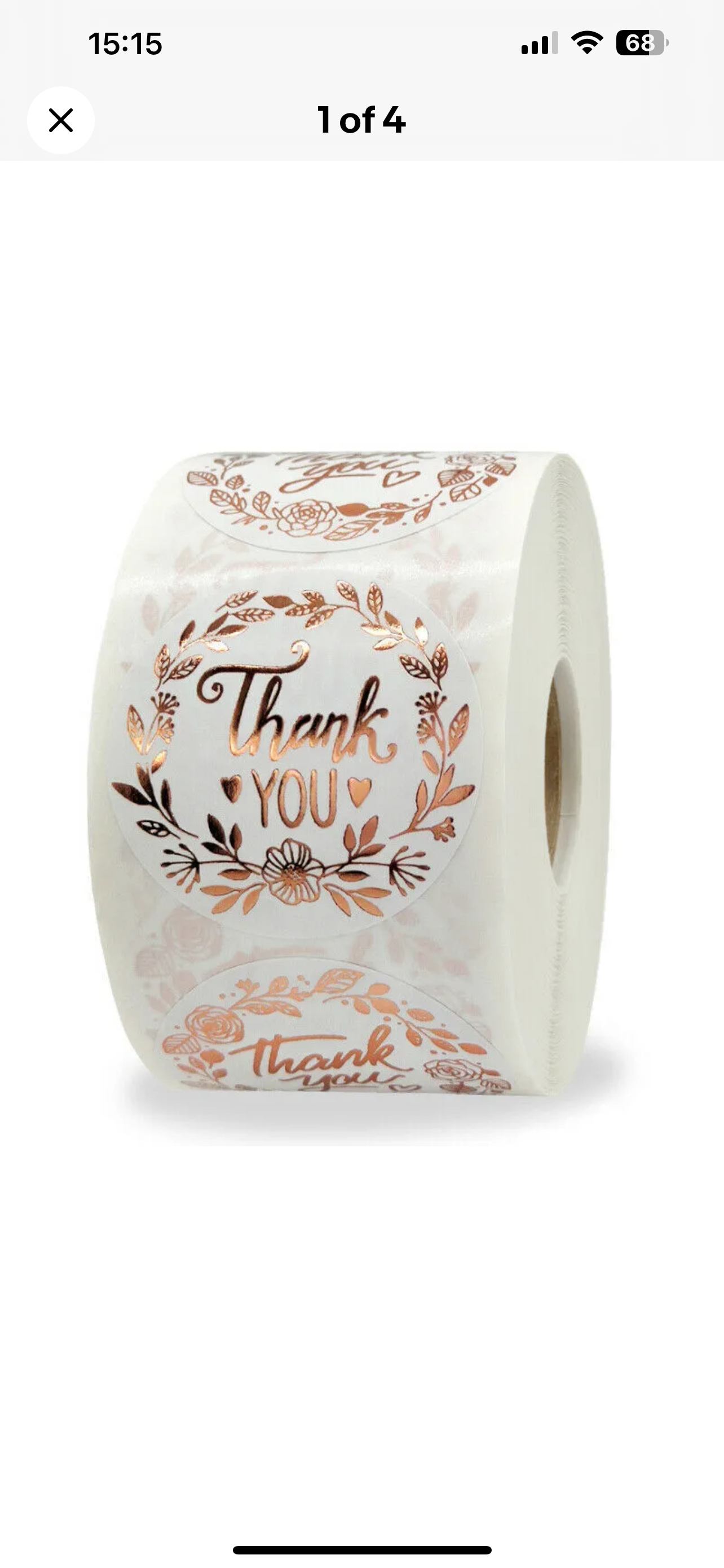 20 x metallic rose gold thankyou stickers