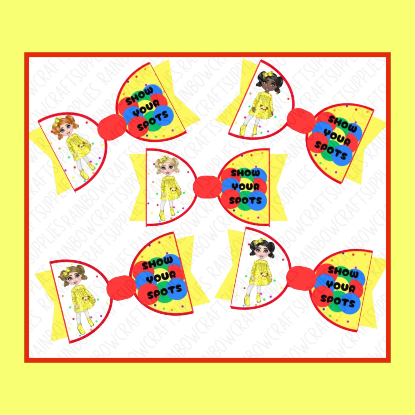 Show your spots girl themed printed canvas bow loops x 7