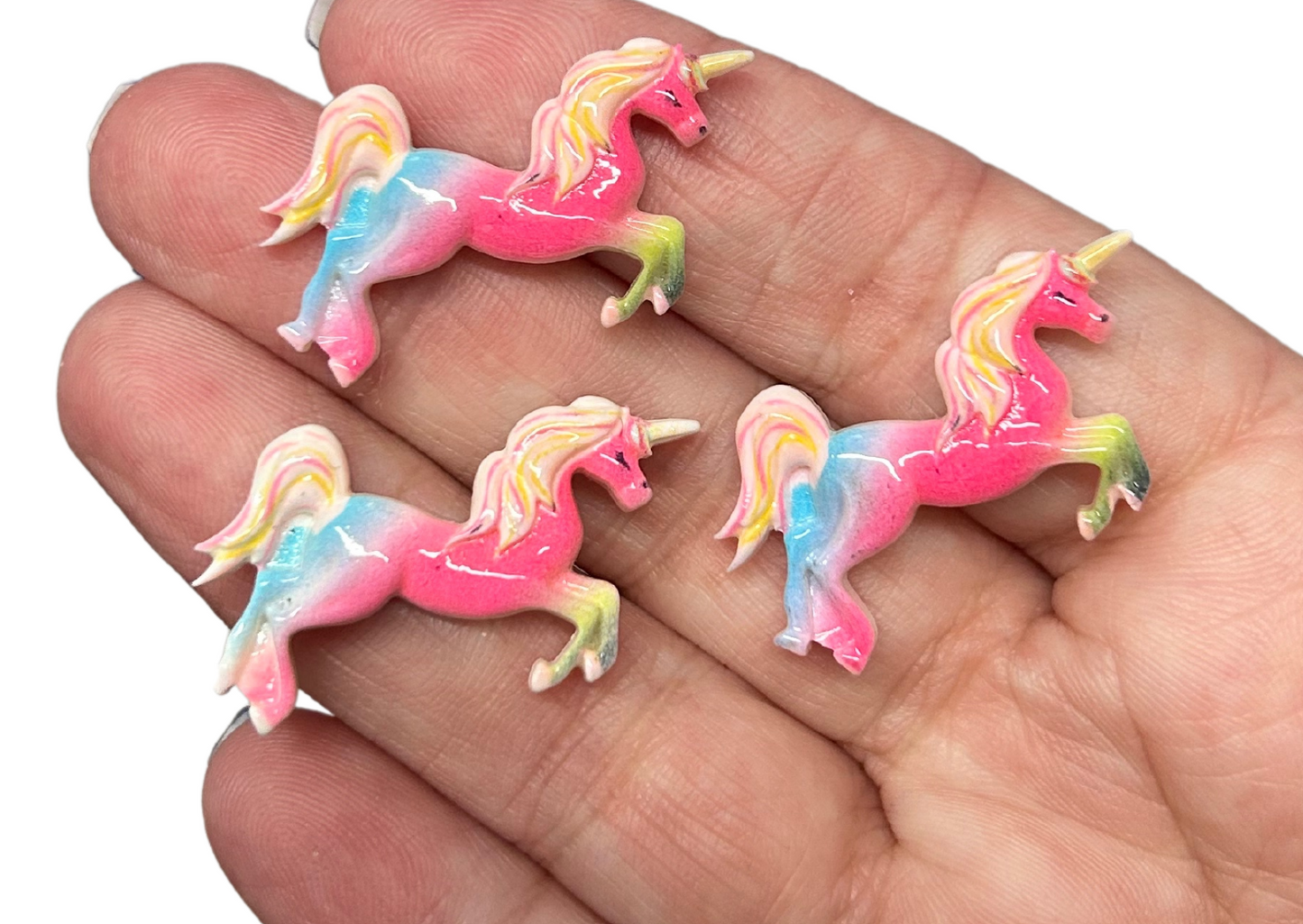 Rainbow ombré unicorn resin flat-back embellishments x 5