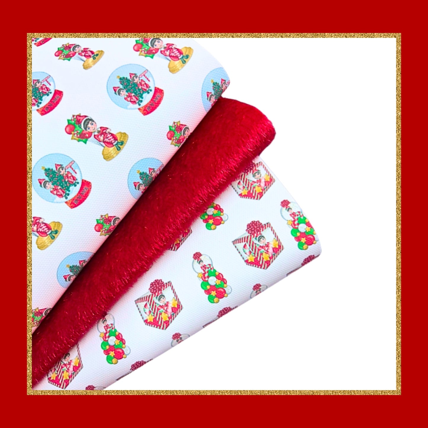 Naughty Elf canvas and fur fabric set A4