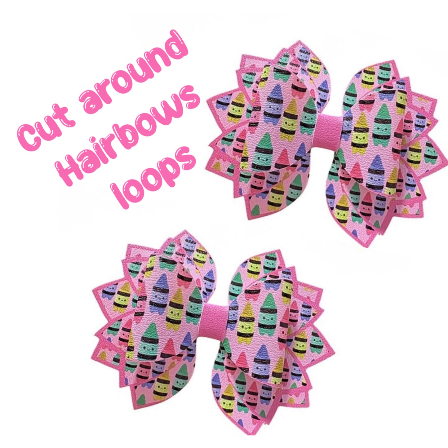 4 x printed in house Leatherette bow loops and Fan Tails 3.5” Squishy Crayons