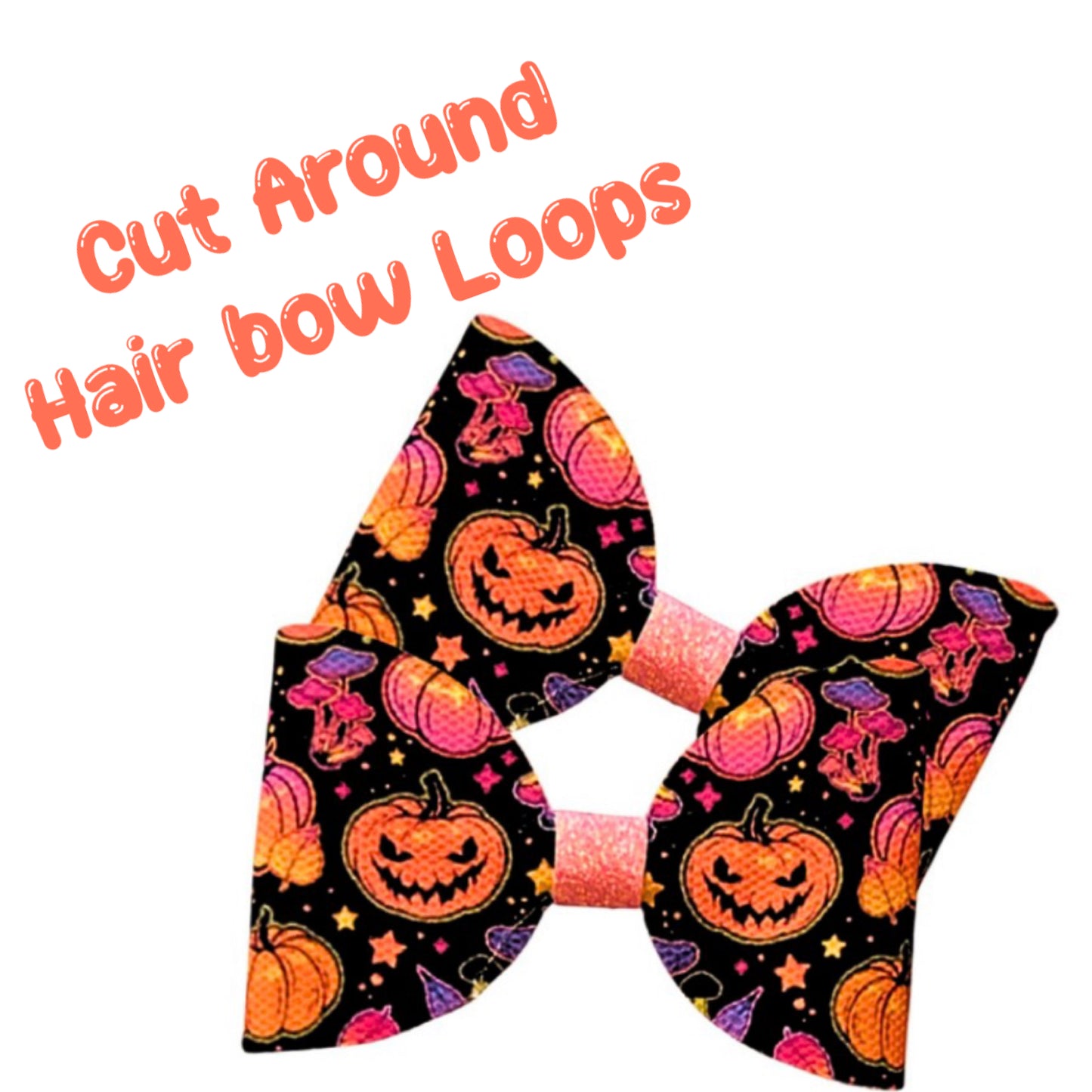 7 x Neon Pumpkin cut around canvas bow loops 3.5”