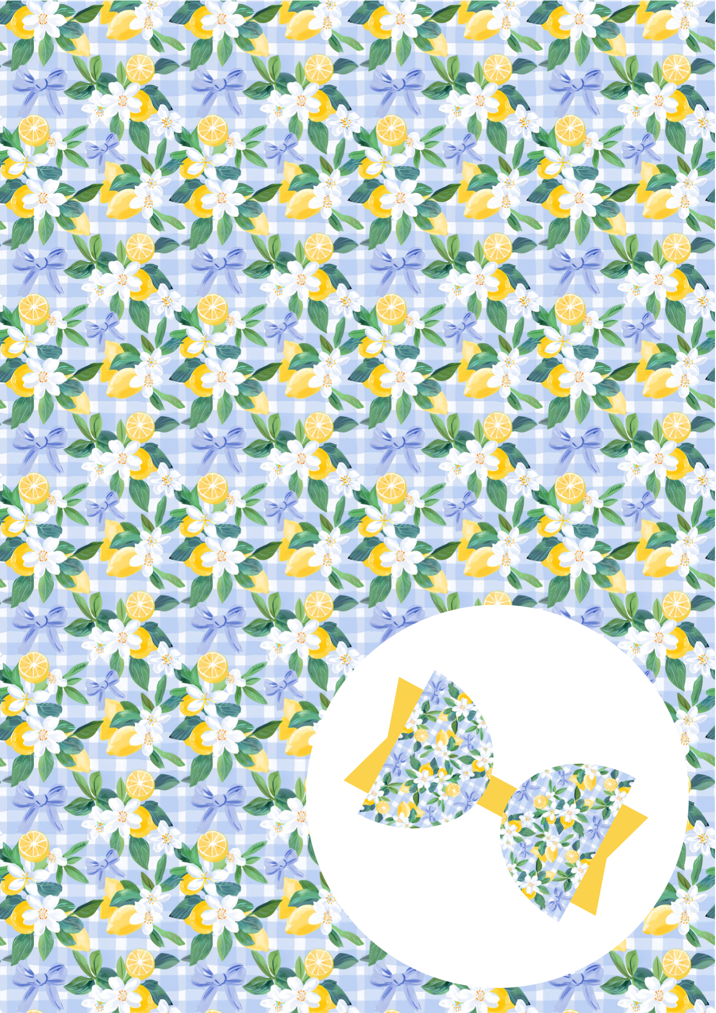 Lemon Floral check printed premium canvas fabric A4