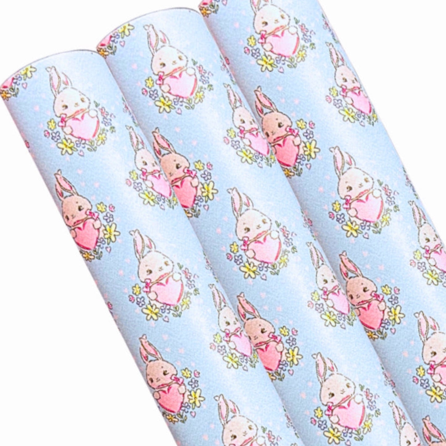 Cute Floral Bunny smooth patterned leatherette fabric