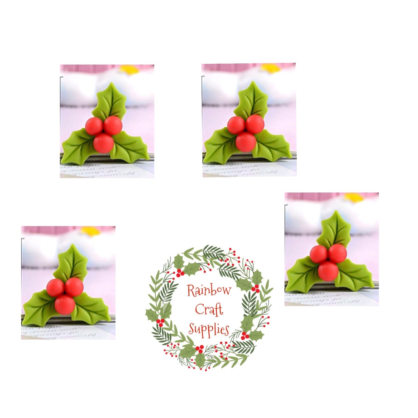 Christmas holly 3D embellishments x 4