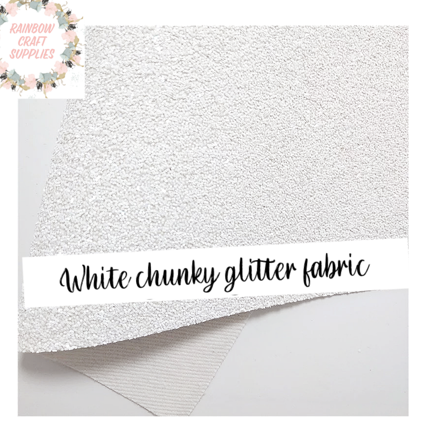 Premium White matte chunky glitter fabric