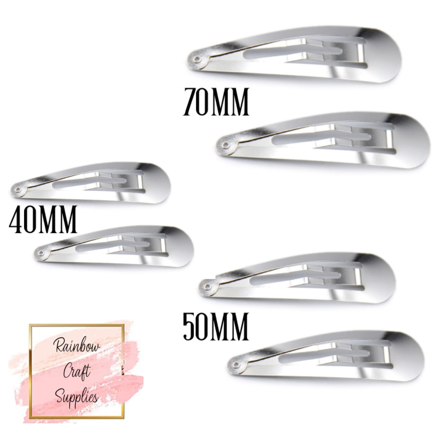 Silver coloured snap clips x 10