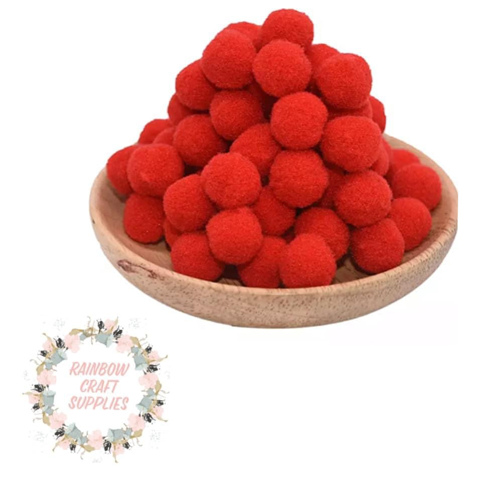 Soft Red Pom poms 20 mm x 10