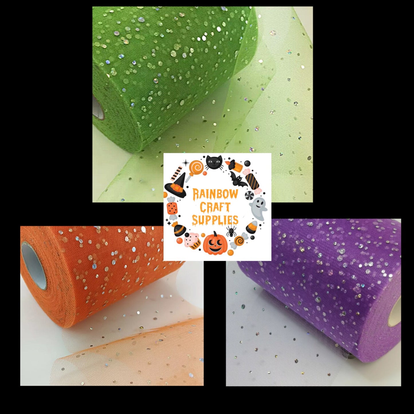 glitter tulle 6”x 1m (3 colours)