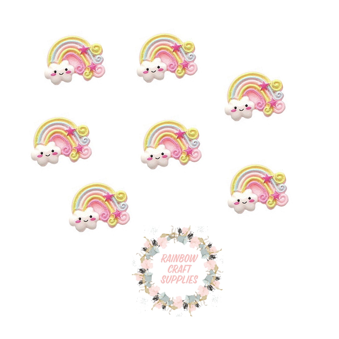 Clouds & rainbow resin flatback embellishments x 5