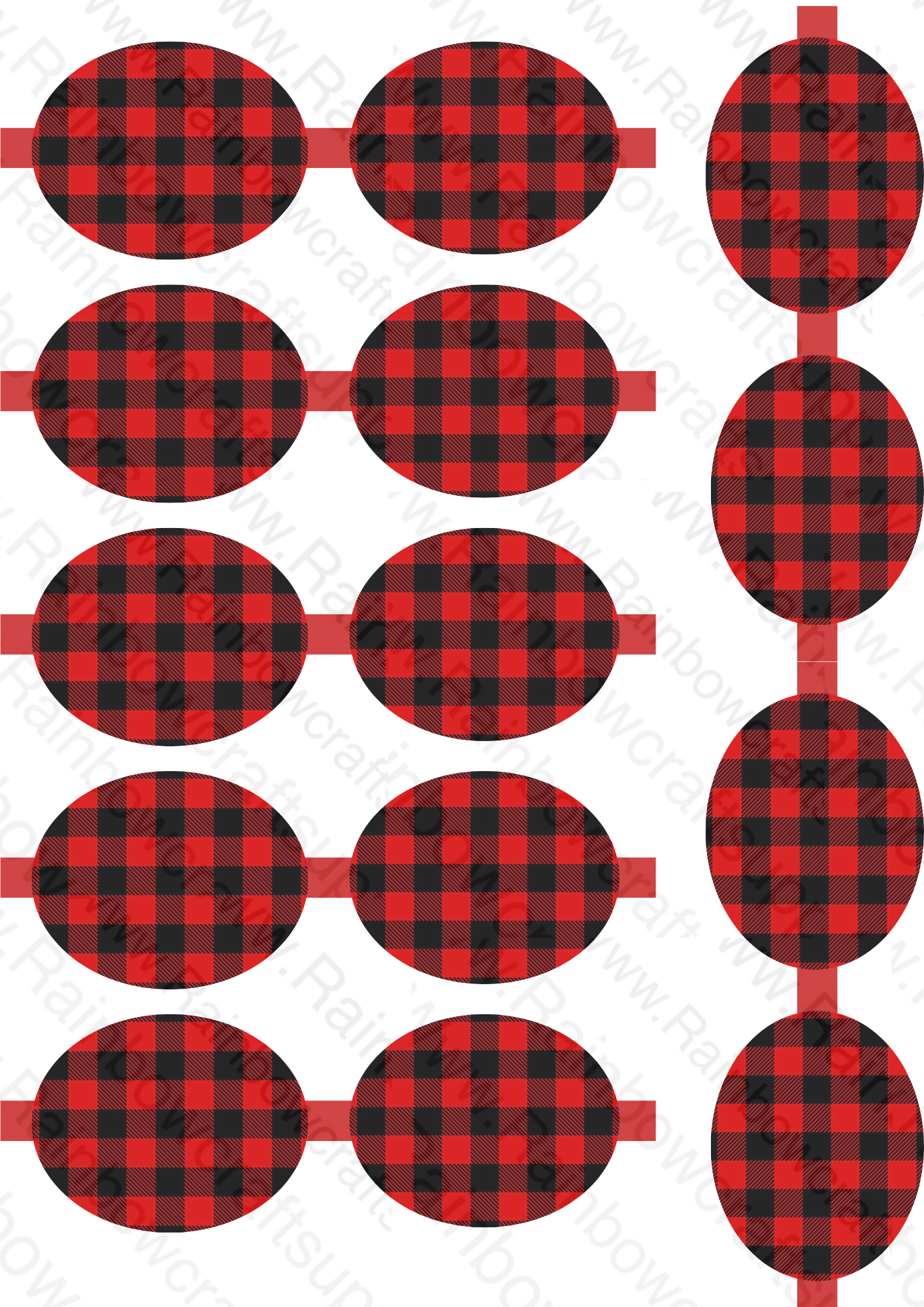 Red plaid/ check printed canvas hair bow making sheet a4