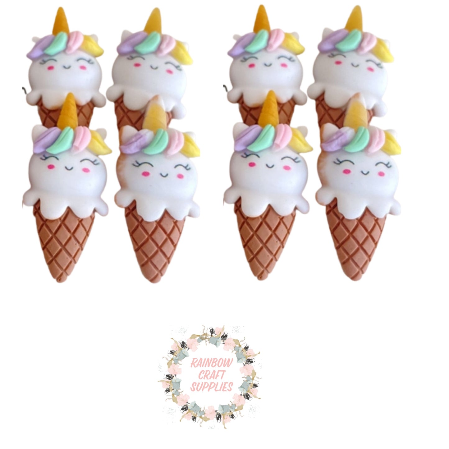 Unicorn ice cream flatback Embellishments x 4