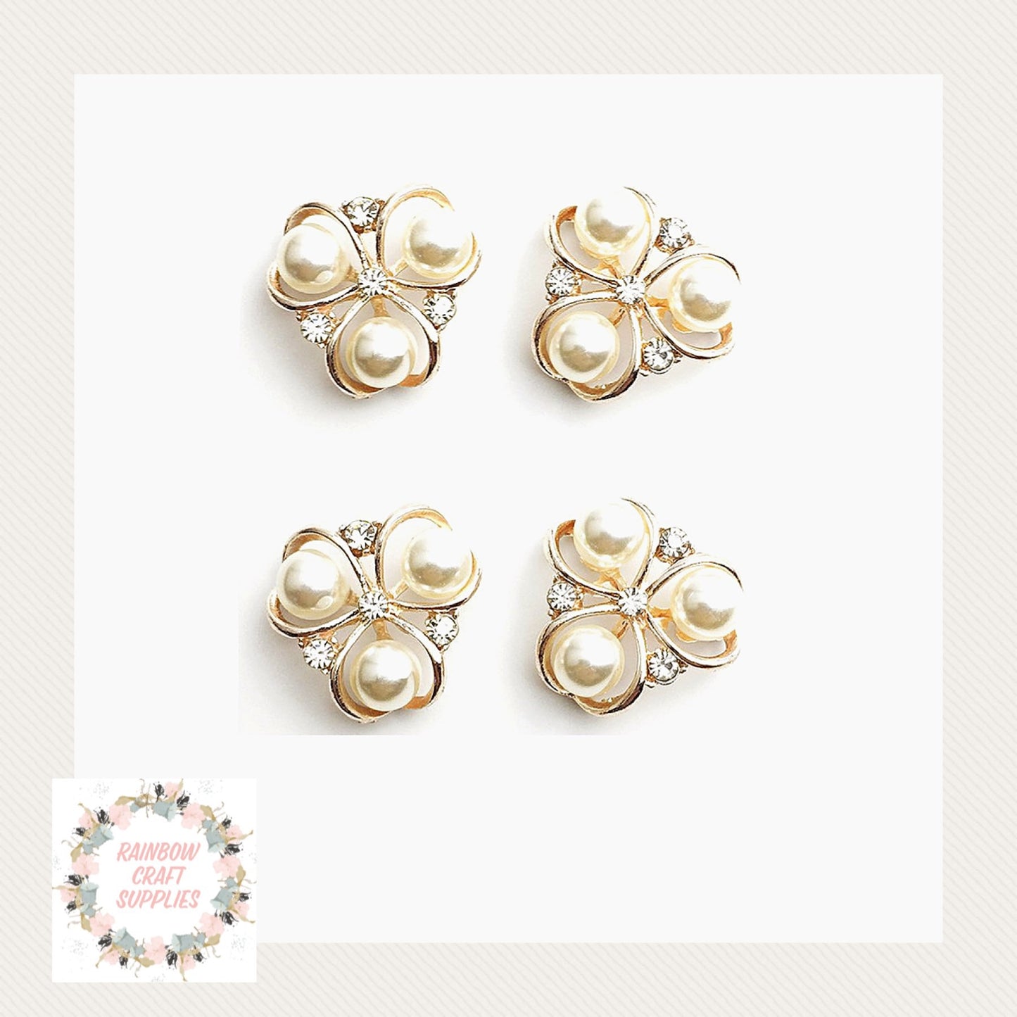 diamanté & pearl bling flat back Embellishment 21 x 21 mm