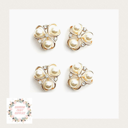 diamanté & pearl bling flat back Embellishment 21 x 21 mm