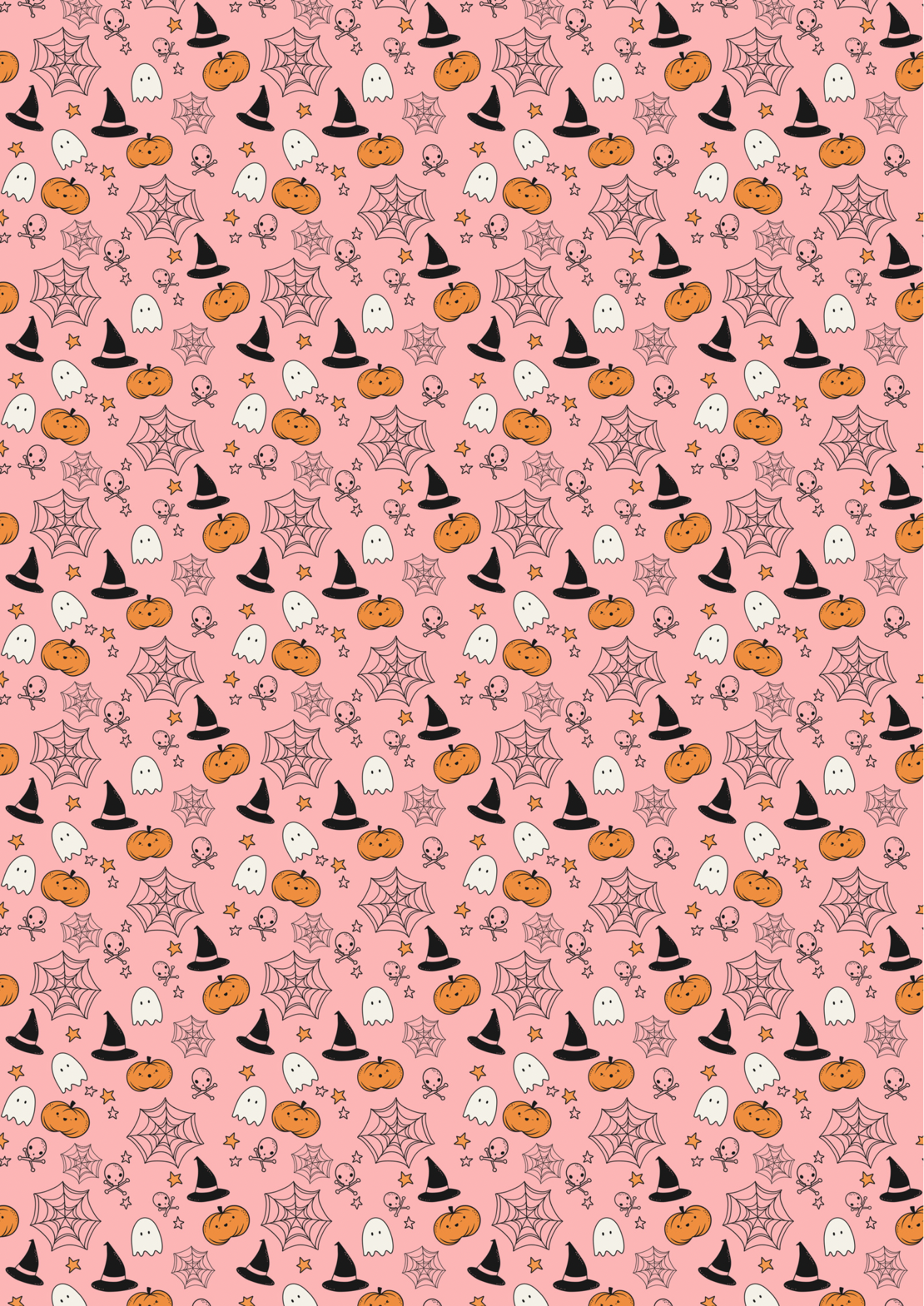 Pink halloween scene printed premium canvas fabric A4