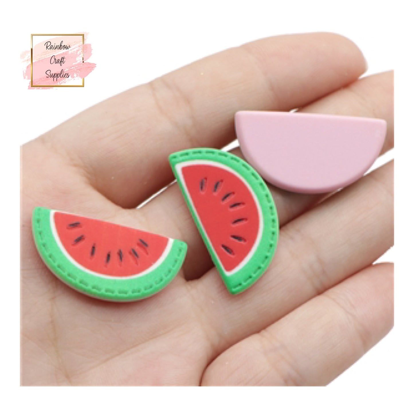Watermelon fruit resin flatback embellishments x 5