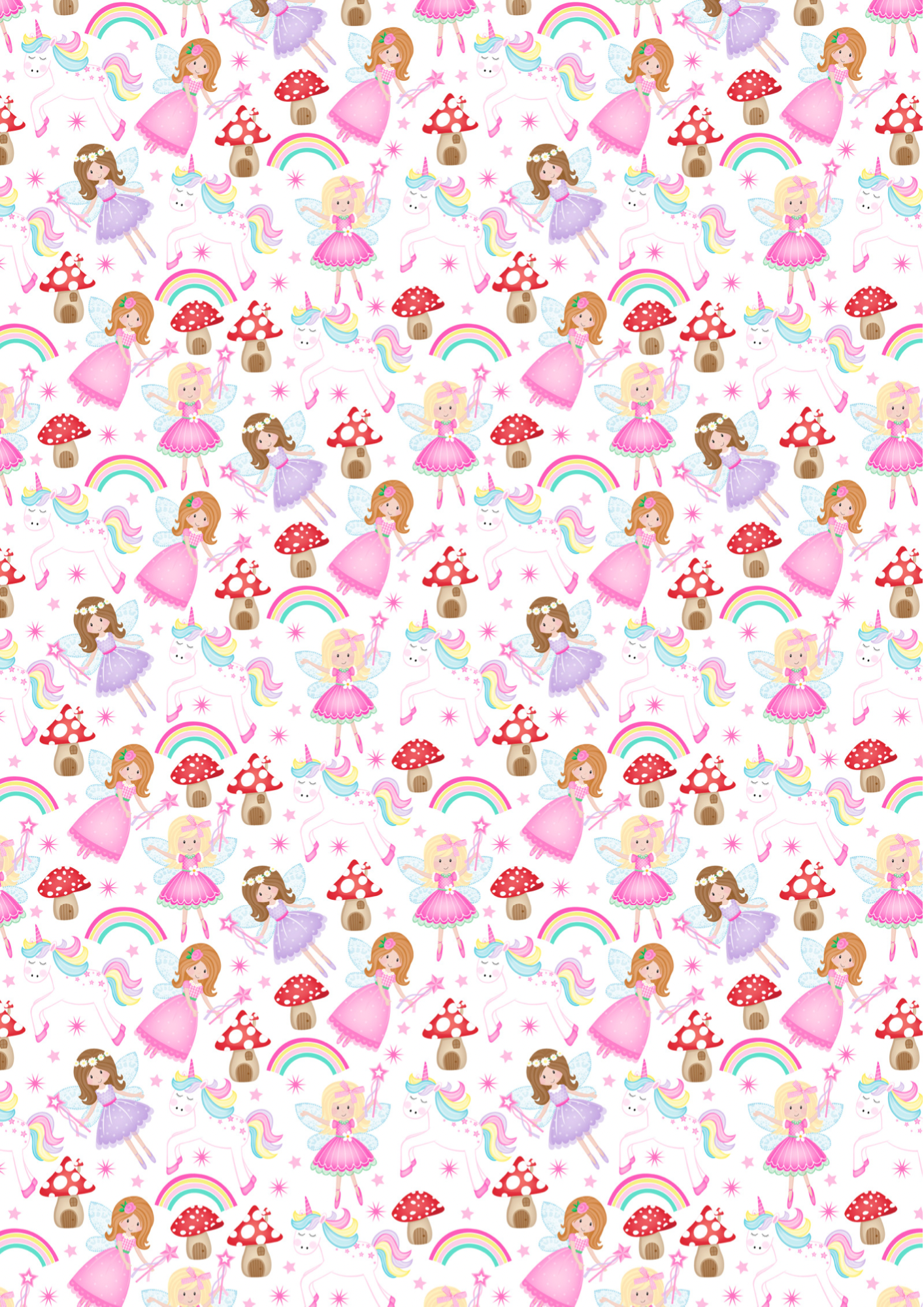 Rainbow Fairy Princess & unicorns printed premium canvas fabric A4