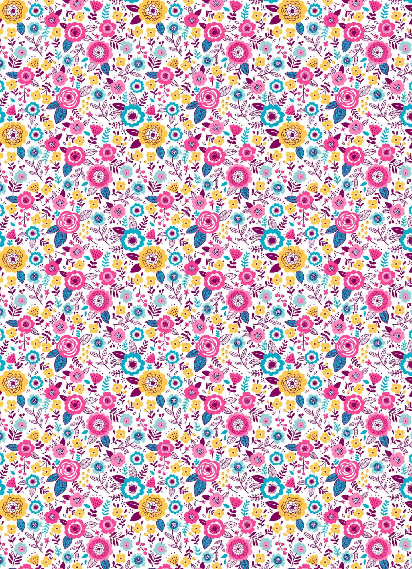 Ditsy Floral rainbow themed printed A4 canvas fabric