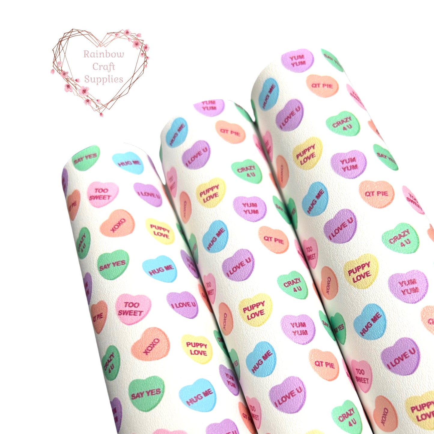 Love heart candy smooth leatherette fabric A4