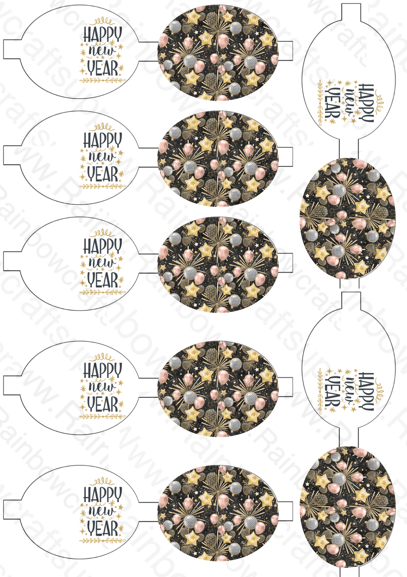 Happy new year pre printed canvas hair bow making sheet a4