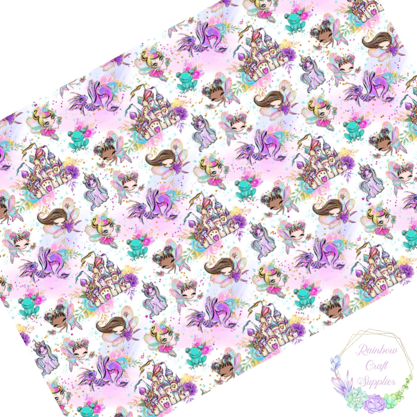 Unicorns , Fairies Princess printed canvas fabric A4