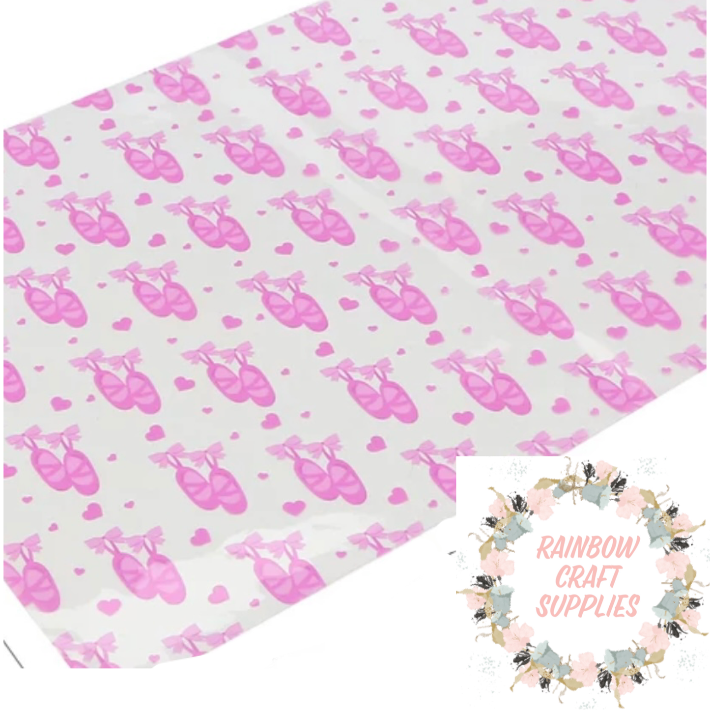 Pink ballet shoes transparent vinyl patterned fabric