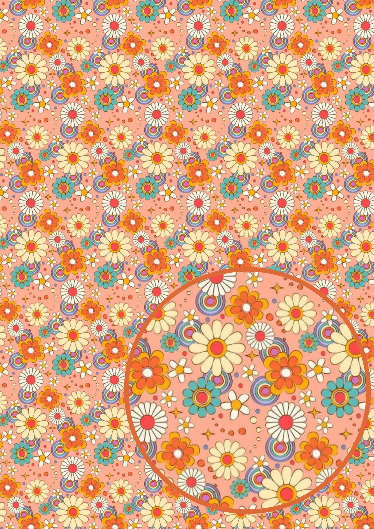 Groovy Floral rainbow themed printed A4 canvas fabric