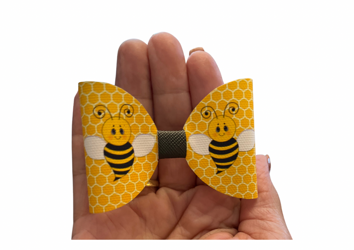 7 x Bumble Bee pre printed canvas hair bow loops 3.5”