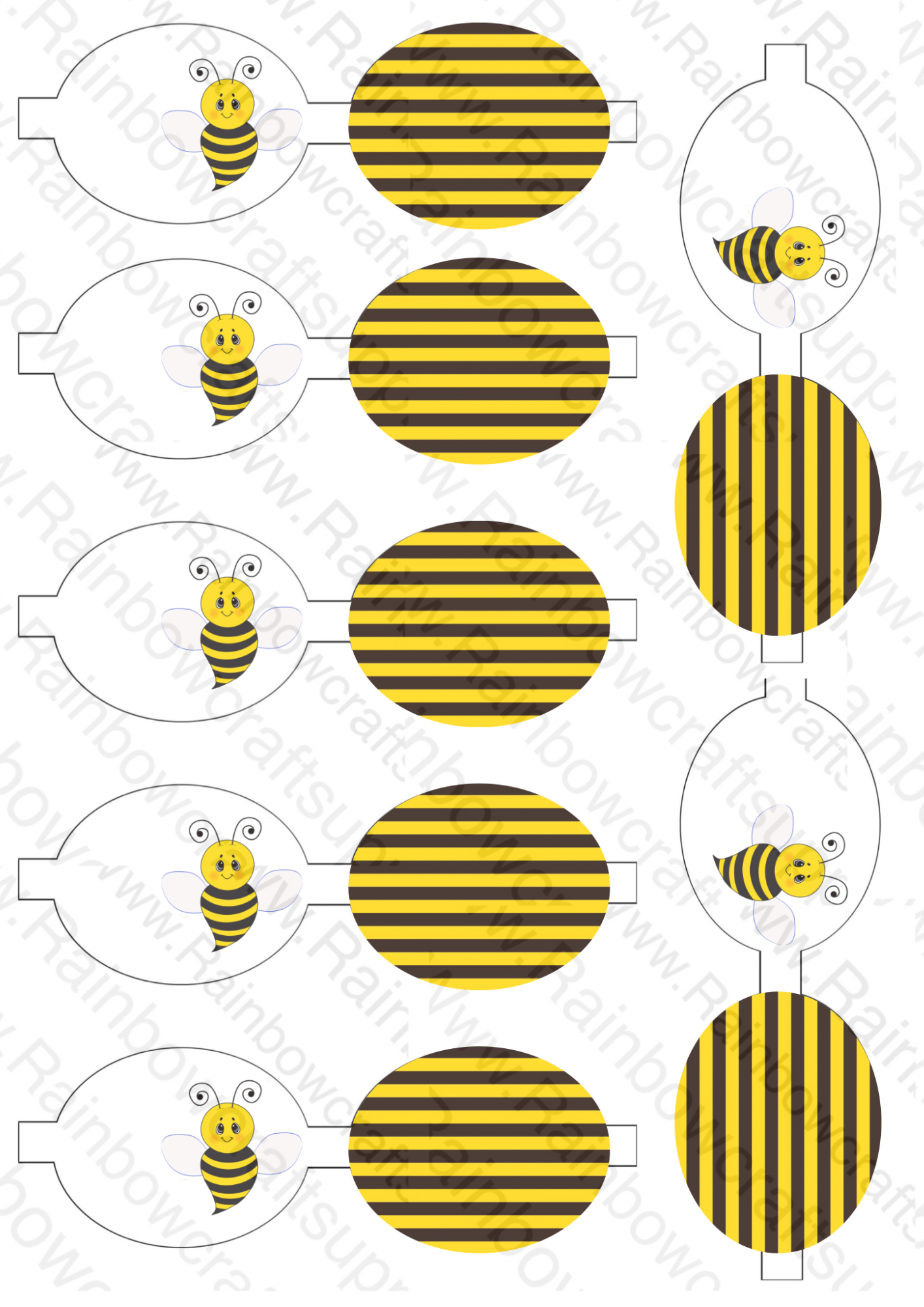 7 x Buzzy Bee pre printed canvas hair bow loops 3.5”