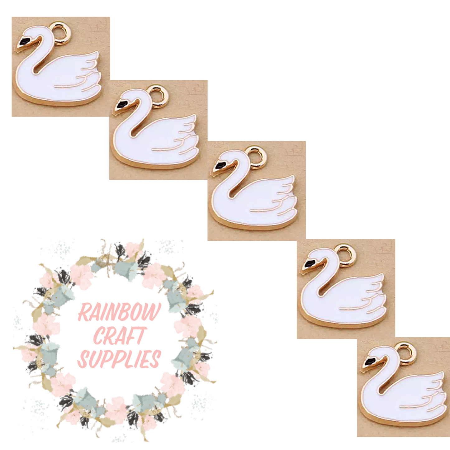White swan enamel charms