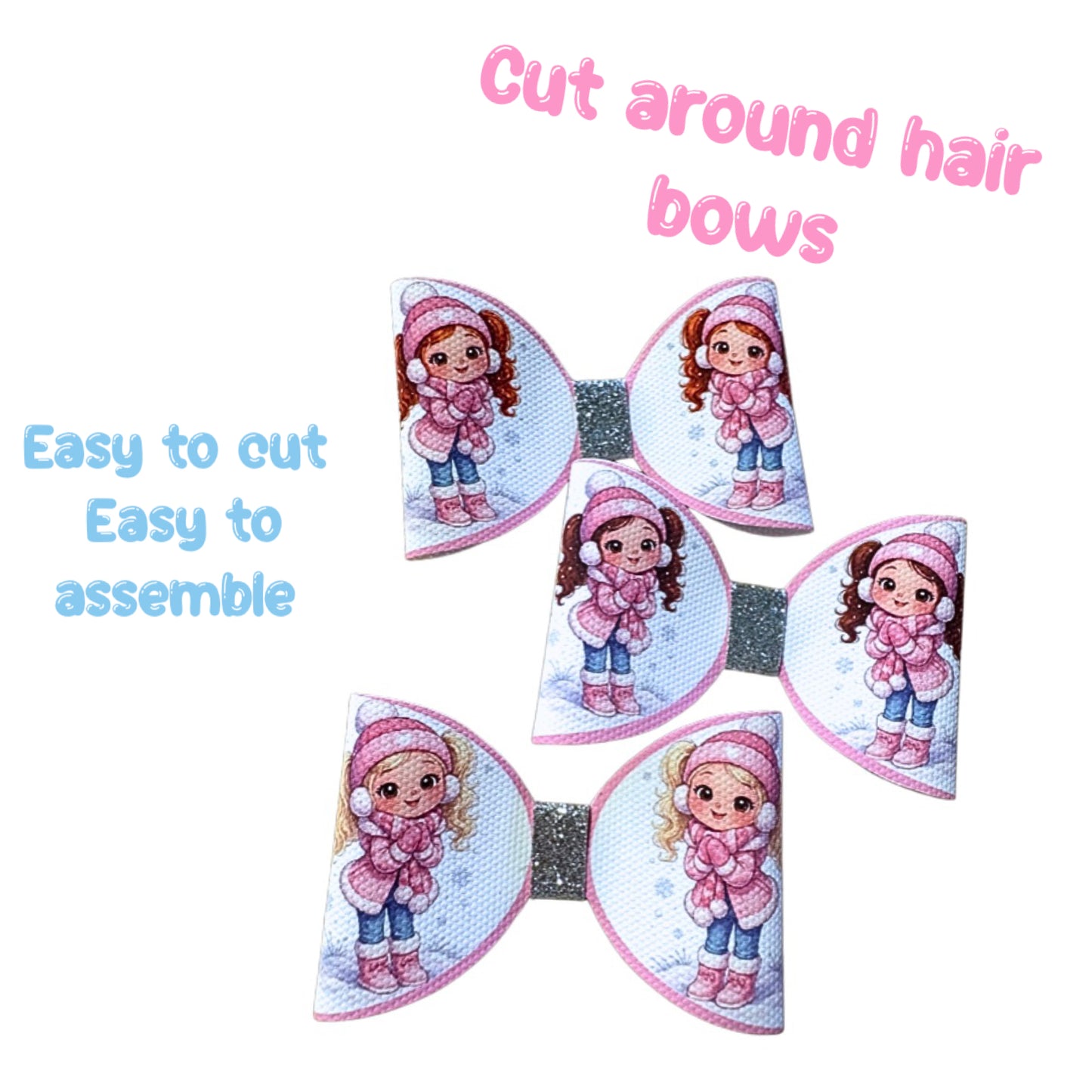 7 Snow Day cut Around hair bow loops 3.5” Leatherette or Canvas