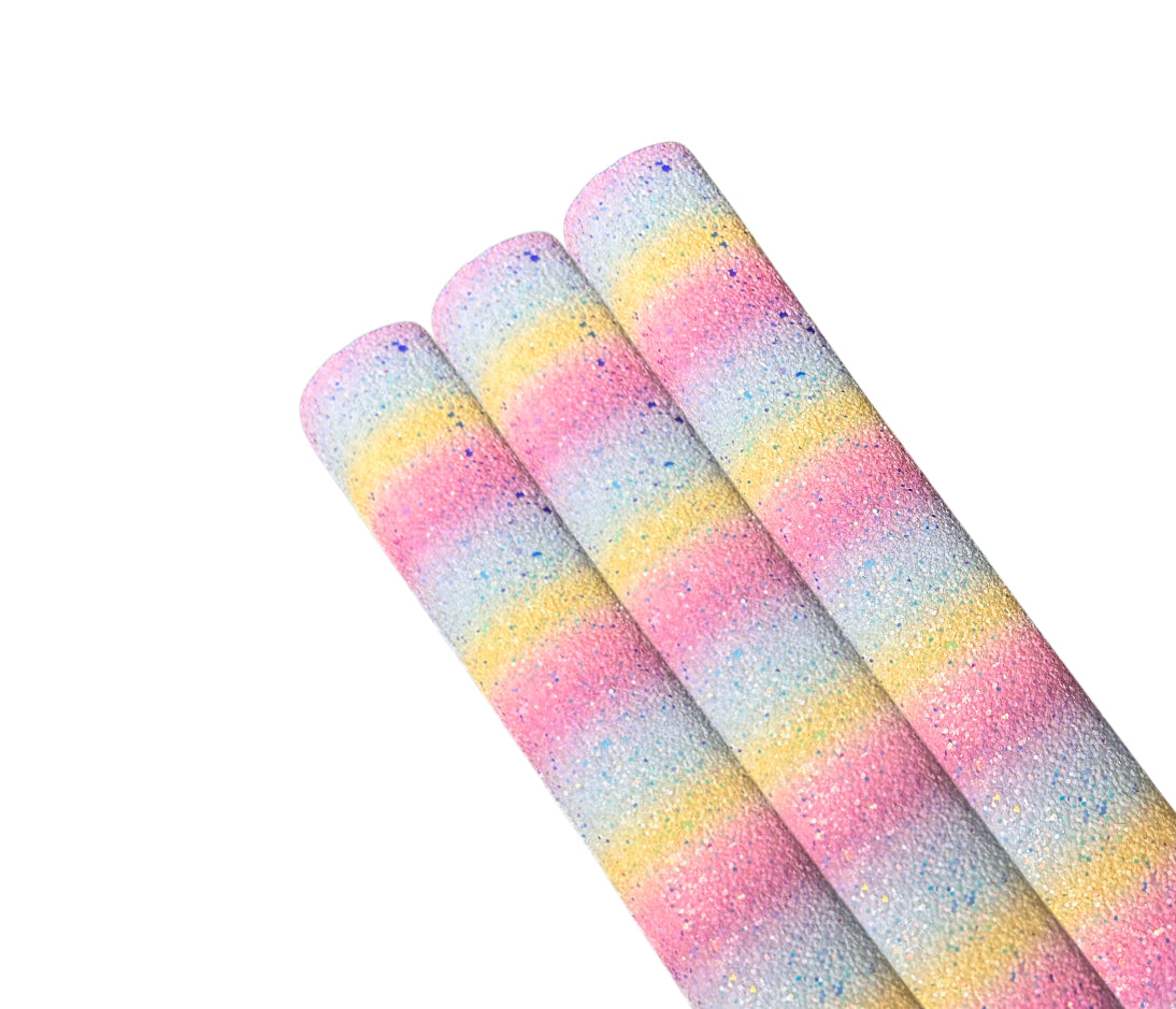 Pastel matte rainbow ombré premium chunky glitter fabric A4
