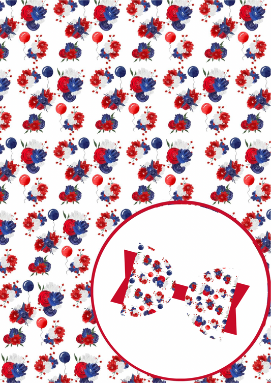 Red white and blue  patternedFloral printed canvas fabric A4
