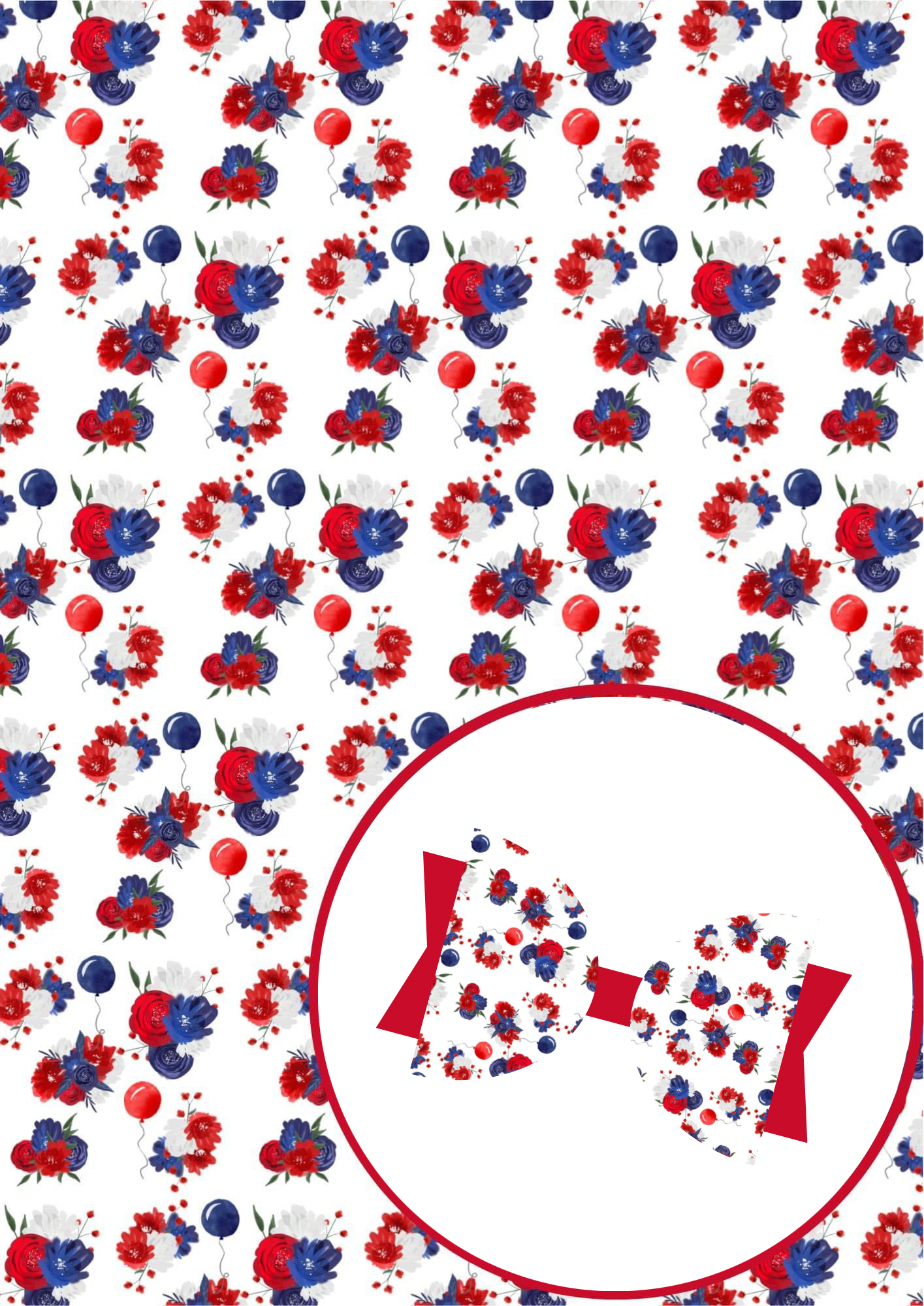 Red white and blue  patternedFloral printed canvas fabric A4