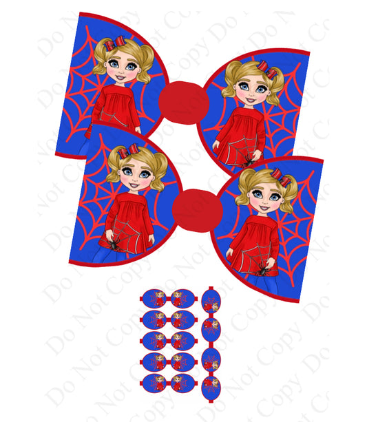 7 x Spider girl Printed canvas bow loops 3.5”