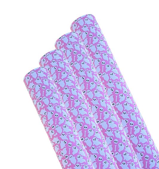 Pink & White ghosts printed In house Leatherette fabric A4