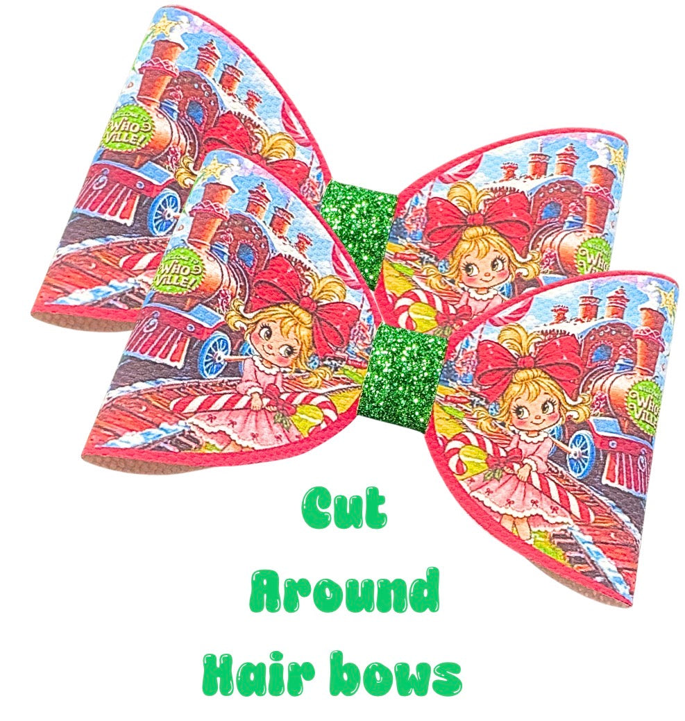7 x Cut around hair bow loops 3.5” Canvas/leatherette Christmas Lou Lou