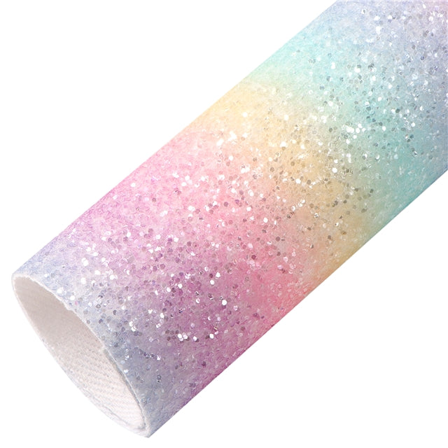 Pastel rainbow ombré chunky glitter fabric A4