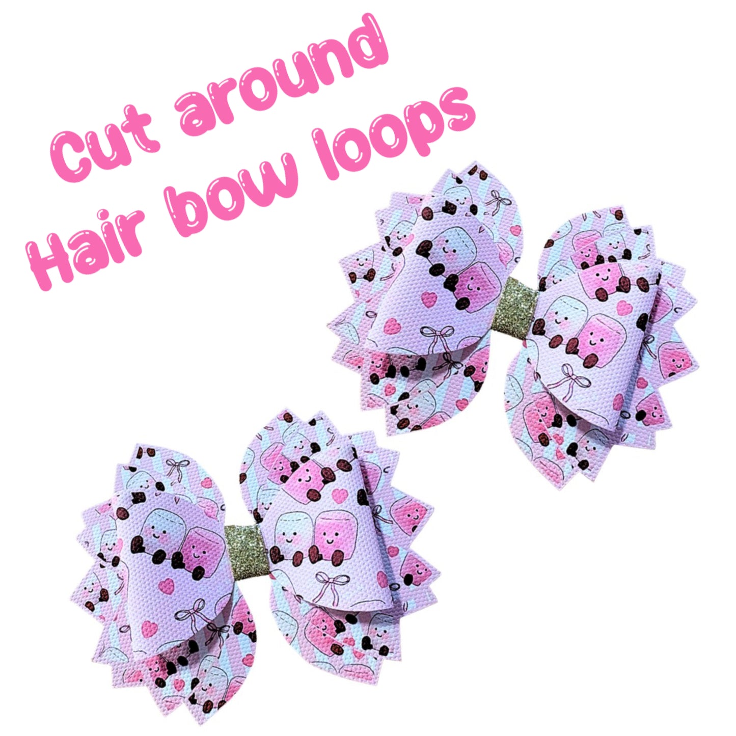 4 x printed in house Leatherette bow loops and Fan Tails 3.5” Kawaii squishy