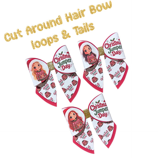 Christmas Jumper  Cut around sailor hair bow set 3.5” (leatherette or Canvas)Red