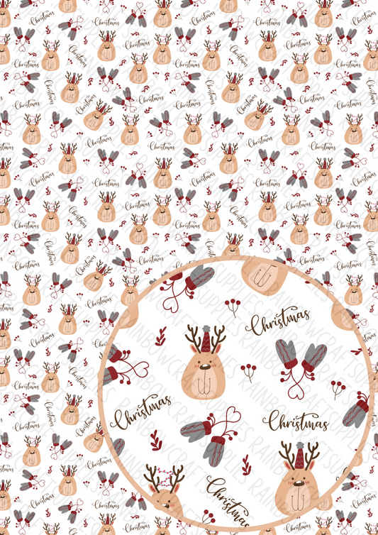 Festive Reindeer printed 280gsm canvas fabric A4