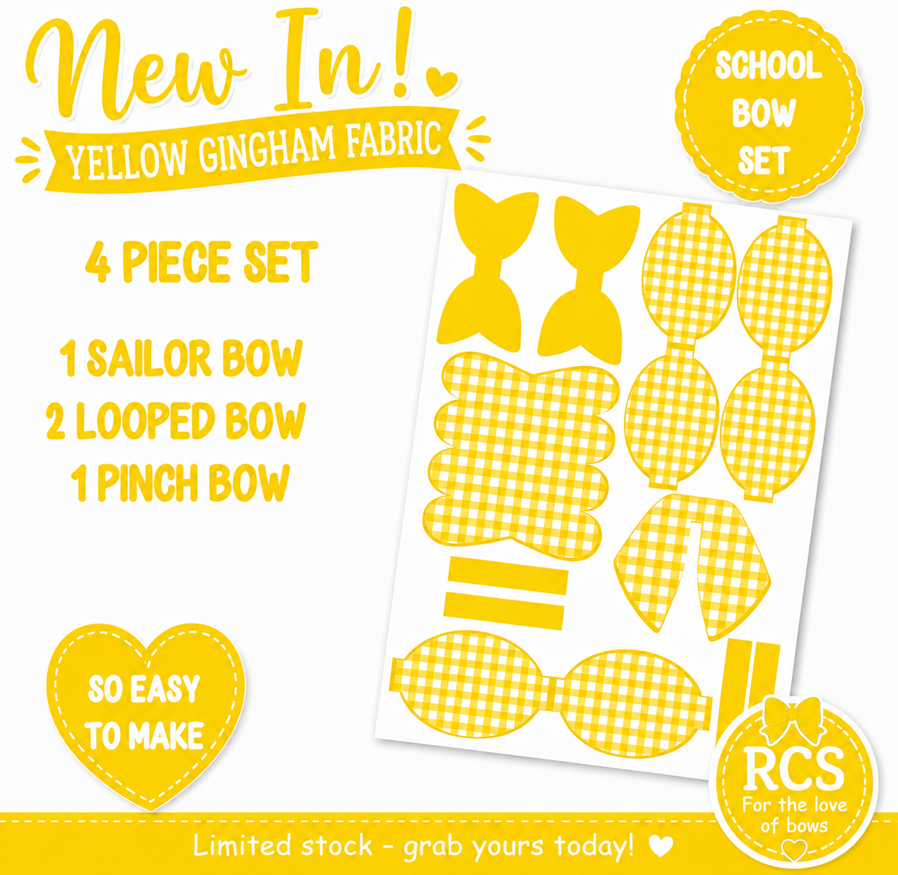 4 Piece cut around gingham hair bow set