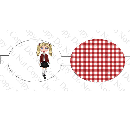 7 x Beautiful Burgundy  Gingham school Girl printed 3.5”Leatherette bow loops
