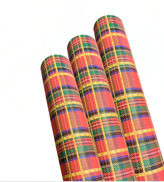 Glitter thread style Royal Stewart Tartan leatherette fabric A4