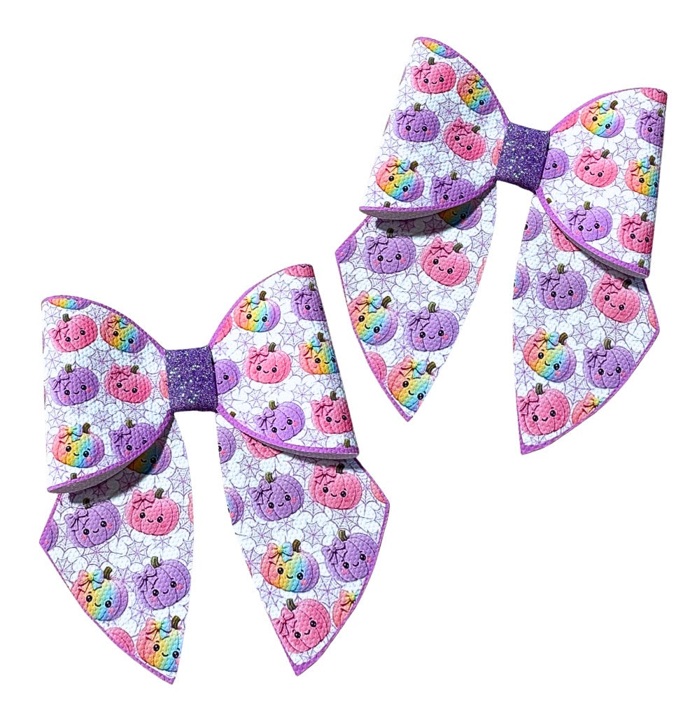 4 x printed in house Leatherette sailor Hairbows loops and tails 3.5” pumpkins